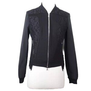 Nina Ricci Women's Size 38 Black Crochet Detail Full Zip Jacket Long Sleeve